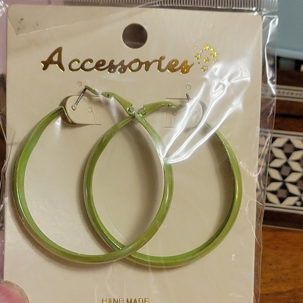 Green Hoop Earrings